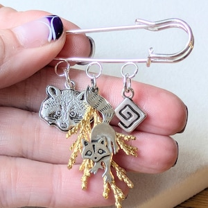 Racoon Safety Pin Brooch, Purse Charm - - LadybugfeetDesigns -