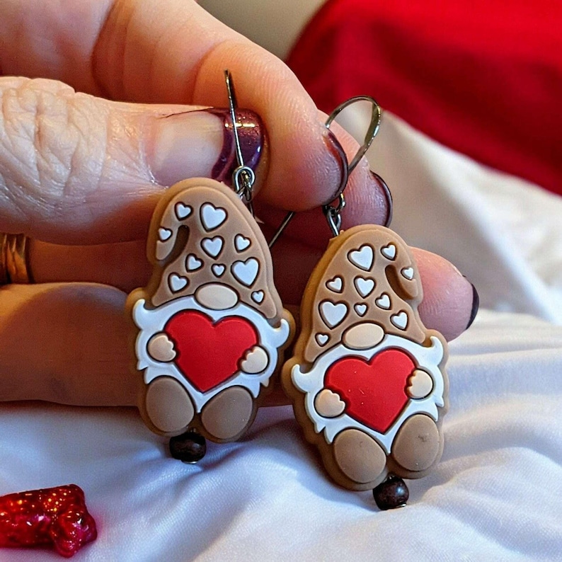 Gnome Valentine's Day Earrings - - LadybugfeetDesigns -