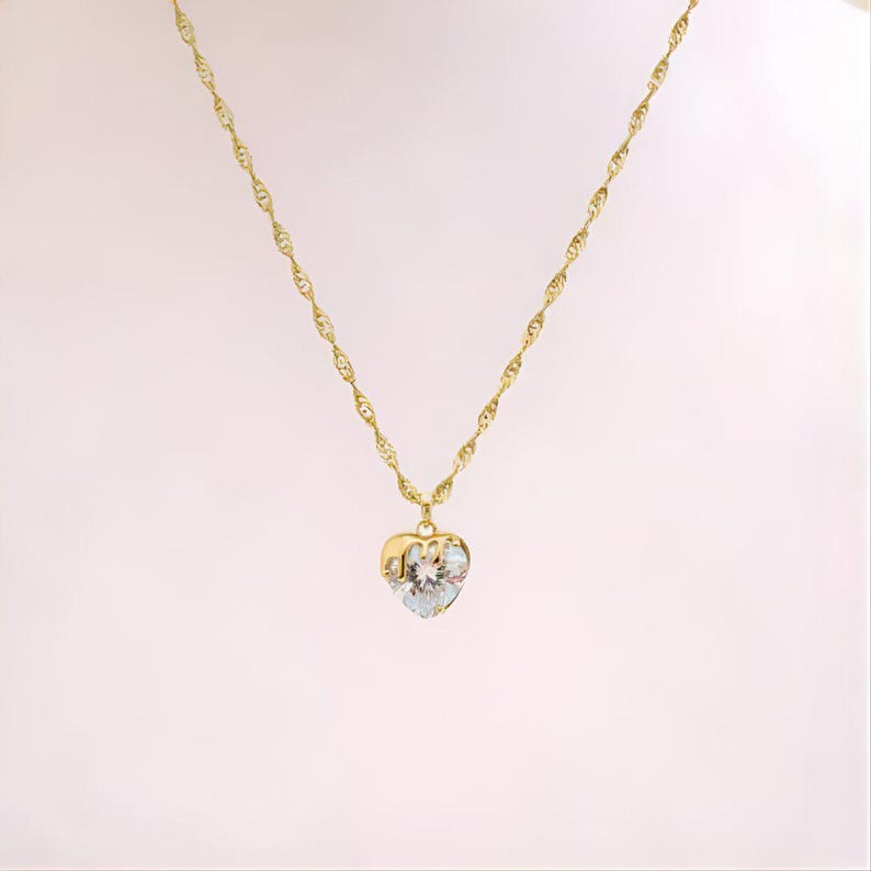 Sparkly Melting Heart necklace, Gold- 20 inch - - LadybugfeetDesigns -