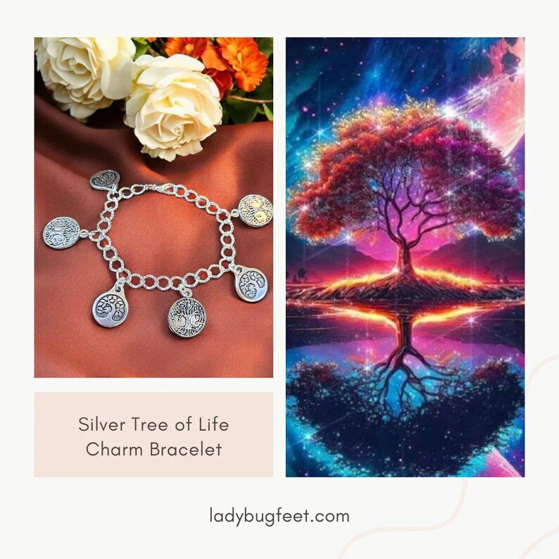 Silver Tree of Life Charm Bracelet - - LadybugfeetDesigns -