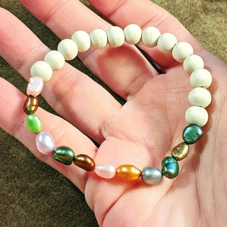 Multi Color Freshwater Pearl Stretch bracelet - - LadybugfeetDesigns -
