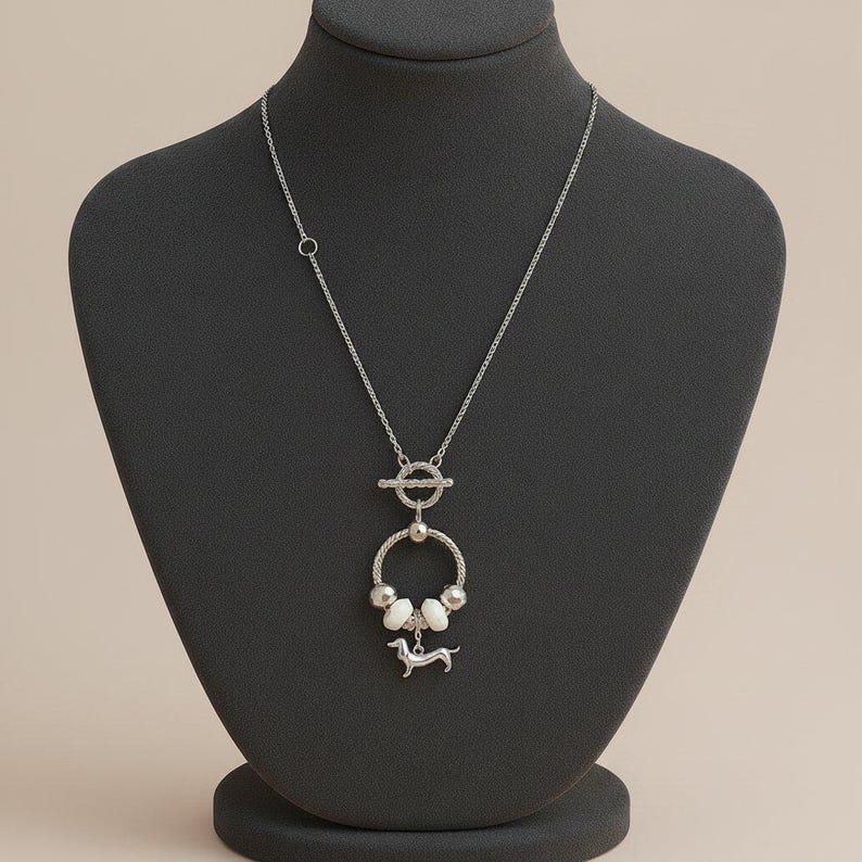 Dachshund Sterling Silver Toggle Charm Necklace, 20 inches - - LadybugfeetDesigns -