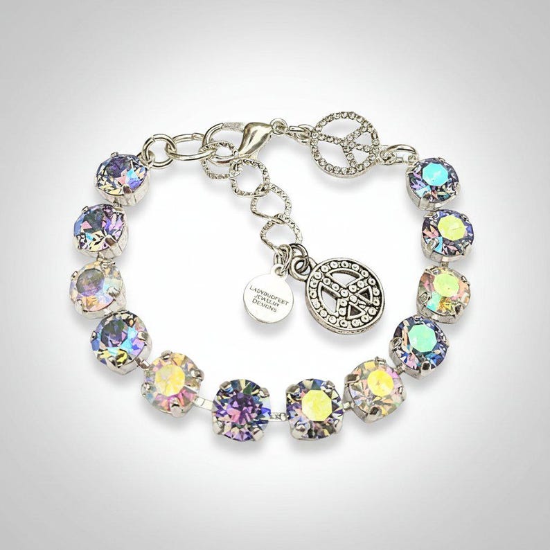 Peace Sign Faceted Crystal Bracelet - - LadybugfeetDesigns -
