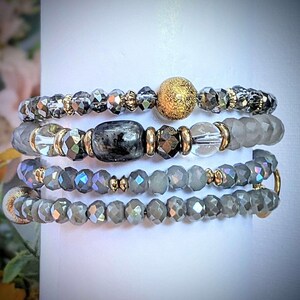Regal Gray Crystal Endless wrap bracelet - - LadybugfeetDesigns -