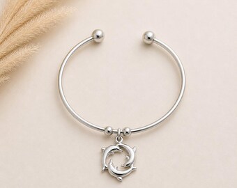 Dolphin Trio Euro Bangle Cuff, Silver