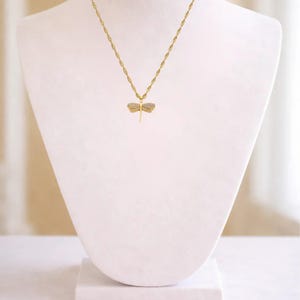 Sparkly Dragonfly necklace, Gold- 20 inch - - LadybugfeetDesigns -