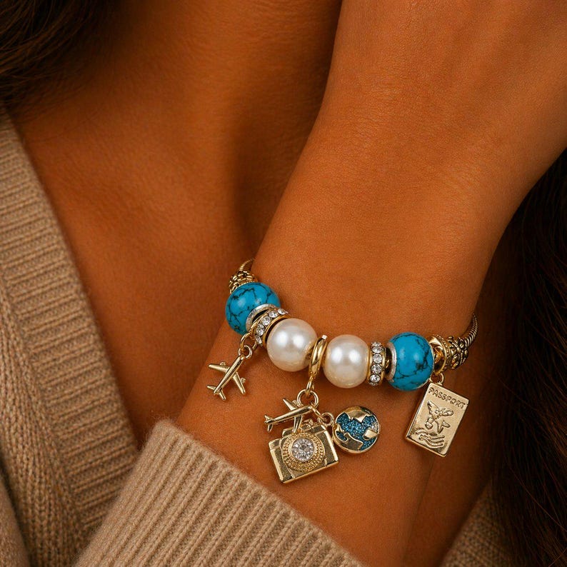 Travel/Vacation European beaded bracelet - Gold - - LadybugfeetDesigns -