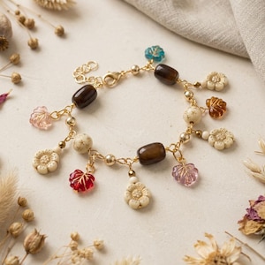Boho Bloom Crystal Bead Bracelet, Gold - - LadybugfeetDesigns -