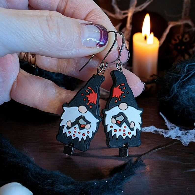 Gnome Halloween Earrings - - LadybugfeetDesigns -