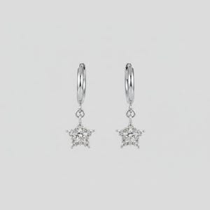 Sparkly CZ Star Hoop earrings, Silver - 10mm - - LadybugfeetDesigns -