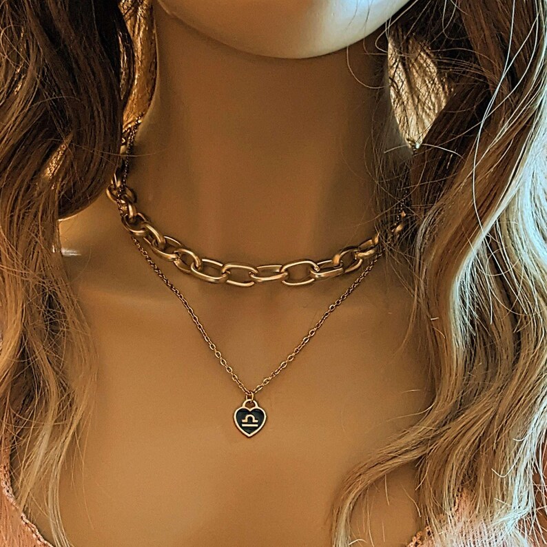 Zodiac Sign Heart Necklace, Gold - 20 inches - - LadybugfeetDesigns -