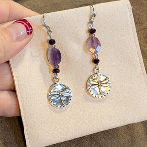 Fluorite Dragonfly Beaded Hook Earrings, Silver - - LadybugfeetDesigns -