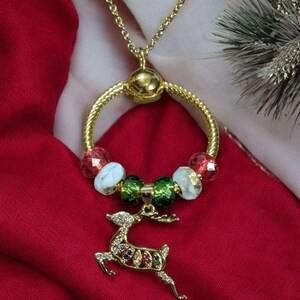 Gold Reindeer Charm Keeper Necklace, Approx. 26 inches - - LadybugfeetDesigns -