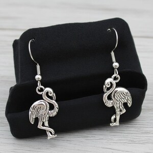 Silver Flamingo hook earrings - - LadybugfeetDesigns -
