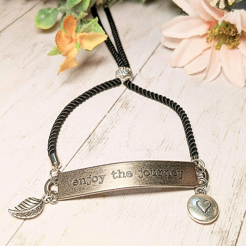 Enjoy the Journey, Inspirational Quote Twisted rope bolo Bracelet - - LadybugfeetDesigns -
