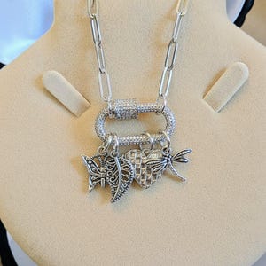 Nature & Love Carabiner Necklace, Silver - Adjusts up to 20 inches - - LadybugfeetDesigns -