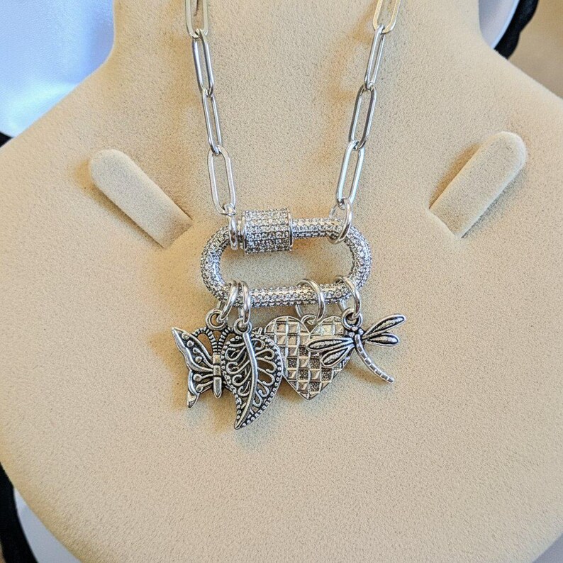 Nature & Love Carabiner Necklace, Silver - Adjusts up to 20 inches - - LadybugfeetDesigns -