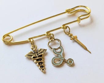 Medical Field Safety Pin Brooch, Purse Charm