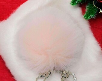 Rhinestone Mother and Baby Keychain/Faux Fur Pom Pom Charm Key Chain-Purse Charm/Journal Charm