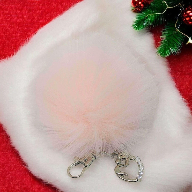 Rhinestone Mother and Baby Keychain/Faux Fur Pom Pom Charm Key Chain-Purse Charm/Journal Charm - - LadybugfeetDesigns -