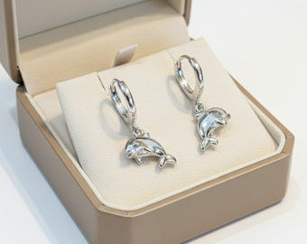 Dolphin Huggie Hoop earrings, Silver - 15mm