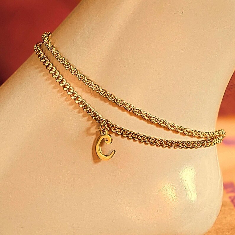 Gold Rope Chain Anklet - - LadybugfeetDesigns -