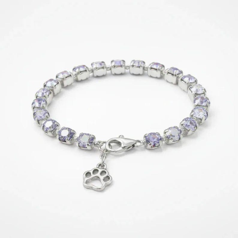 Dog/Cat Paw Faceted Crystal Bracelet - - LadybugfeetDesigns -