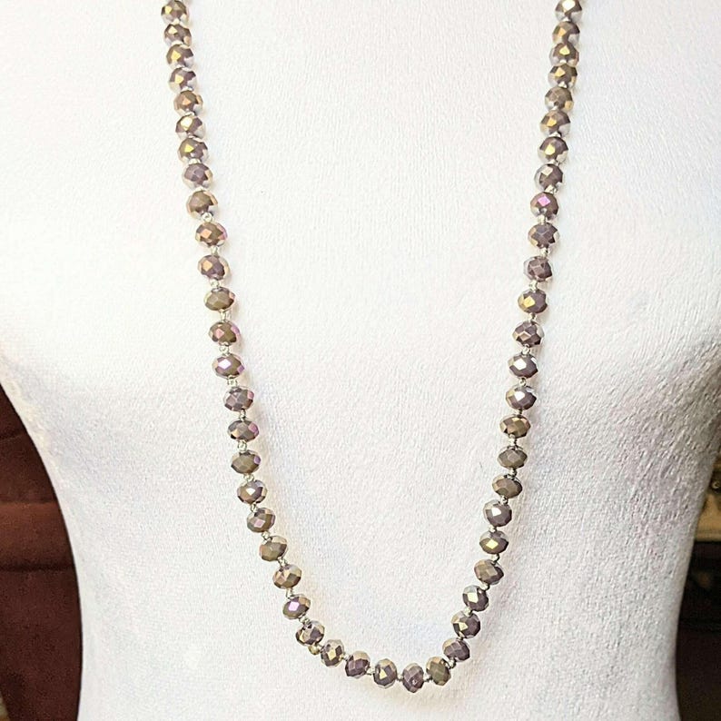 Shimmering Plum AB Crystal Knotted Necklace -36 inch - - LadybugfeetDesigns -
