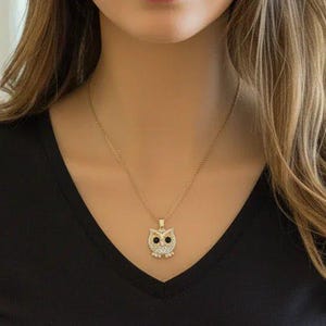 CZ Owl necklace, Gold - 20 inch - - LadybugfeetDesigns -