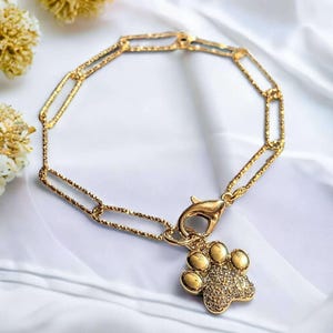Gold Dog/Cat Paw Paperclip Chain Bracelet - - LadybugfeetDesigns -