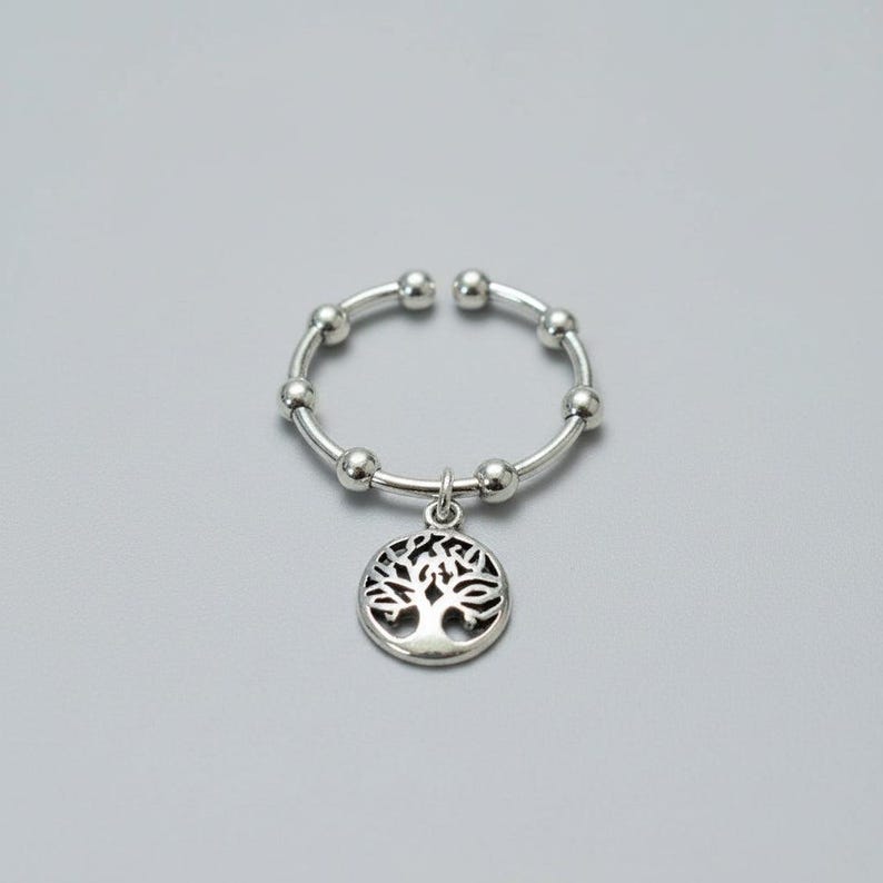 Sterling Silver Tree of Life Adjustable Charm Ring - - LadybugfeetDesigns -