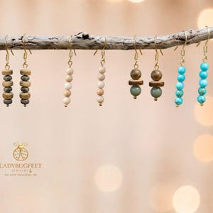 Turquoise Beaded Hook Earrings, Gold - - LadybugfeetDesigns -