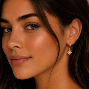 Opal Sun Leverback Hoop Earrings, Gold - - LadybugfeetDesigns -