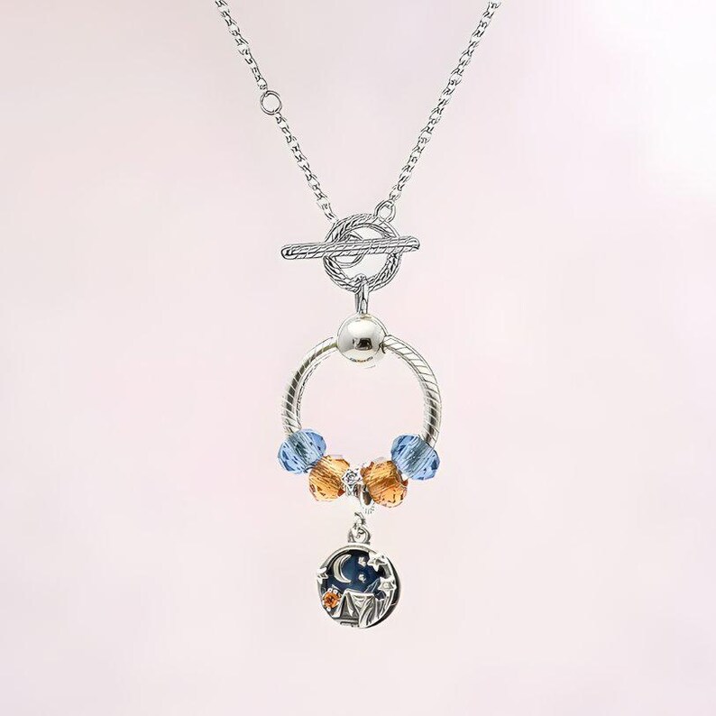 Sleeping Under the Stars Sterling Silver Toggle Charm Necklace, 20 inches - - LadybugfeetDesigns -