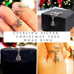 Christmas Tree Charm Dangle Wrap Ring - - LadybugfeetDesigns -