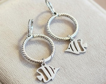 Sterling Double Hoop Tropical Fish Earrings, 3 in 1 Hoops