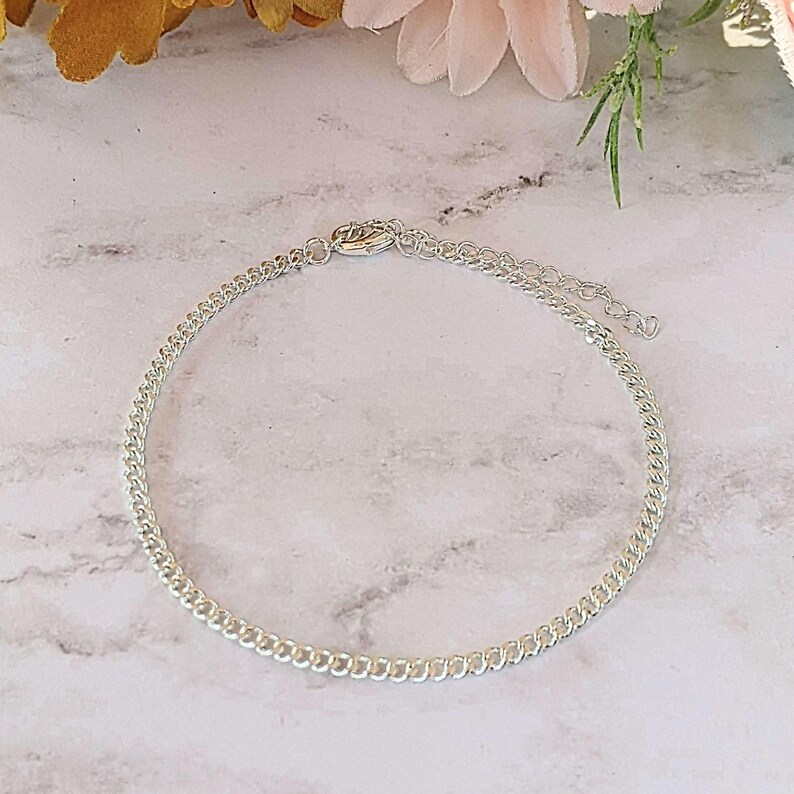 Silver Cuban Chain Anklet - - LadybugfeetDesigns -