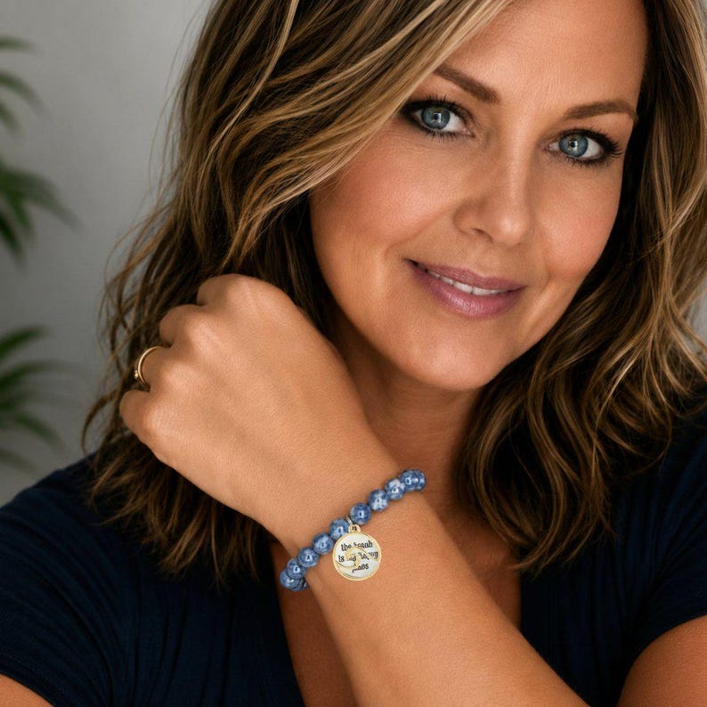 The Beach is my Happy Place Beaded Stretch Bracelet - - LadybugfeetDesigns -