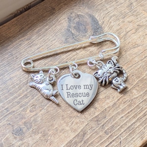 I Love My Rescue Cat Safety Pin Brooch, Purse Charm - - LadybugfeetDesigns -