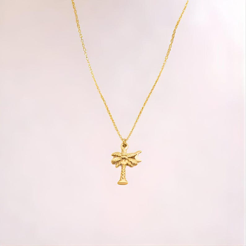 Palm Tree Necklace, Gold - 18- 24 inch - - LadybugfeetDesigns -