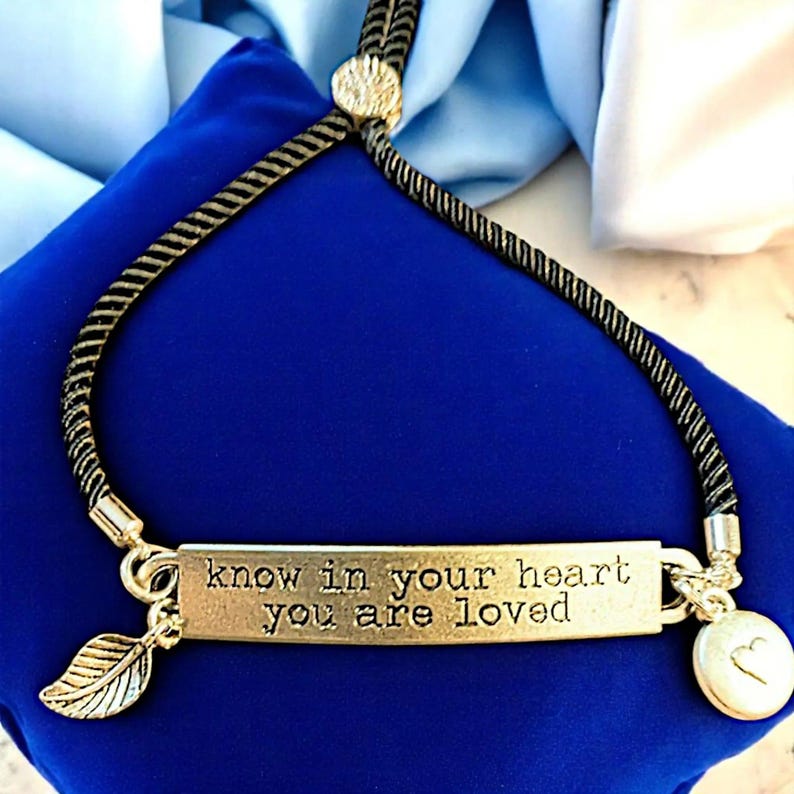 Know in Your Heart You Are Loved, Inspirational Quote Twisted rope bolo Bracelet - - LadybugfeetDesigns -