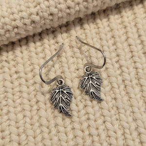 Fancy Leaf Hook Earrings, Silver - - LadybugfeetDesigns -