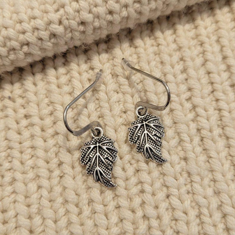 Fancy Leaf Hook Earrings, Silver - - LadybugfeetDesigns -