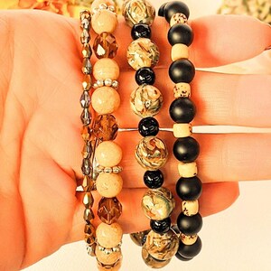 Chunky Jasper Coffee layered cuff bracelet - - LadybugfeetDesigns -