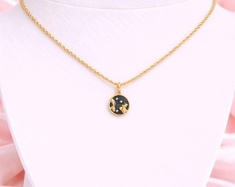Collana con ciondolo zodiacale in smalto blu, oro - 20 pollici
