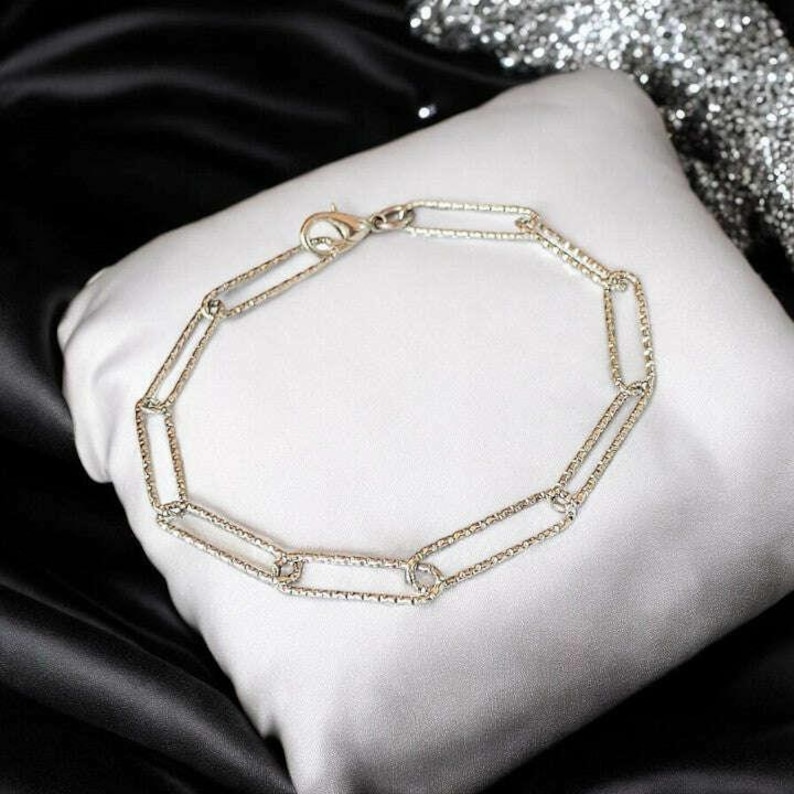 Diamond Cut Silver Paperclip Chain Bracelet - - LadybugfeetDesigns -