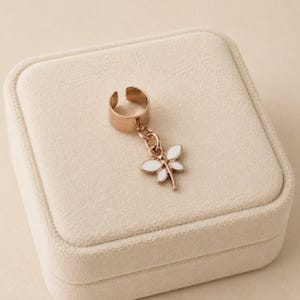 Dragonfly Ear Cuff, Rose-Gold - - LadybugfeetDesigns -