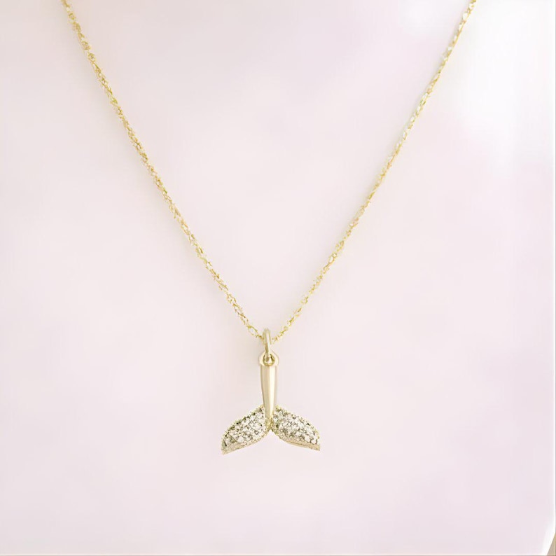 CZ Whale Tail necklace, Gold - 20 inch - - LadybugfeetDesigns -