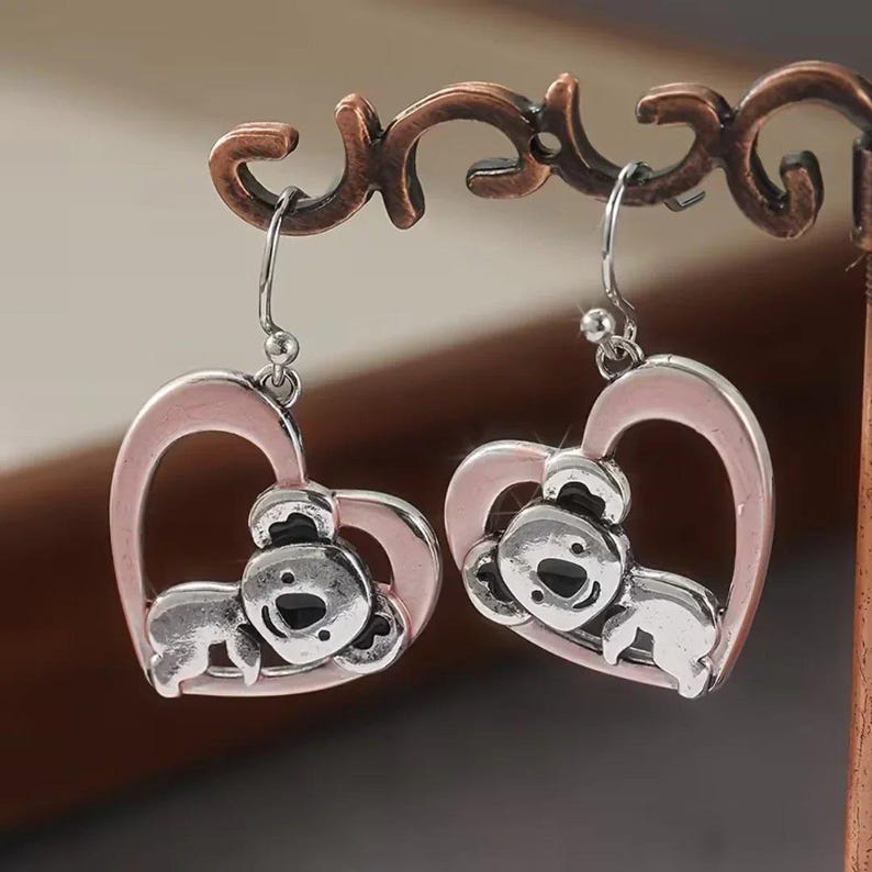 Rustic Koala Bear Heart Earrings - - LadybugfeetDesigns -