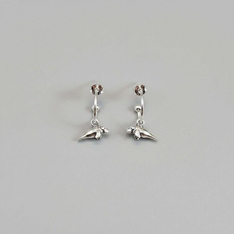 Manatee Mini Hoop Huggie Earrings, Silver- 12mm - - LadybugfeetDesigns -